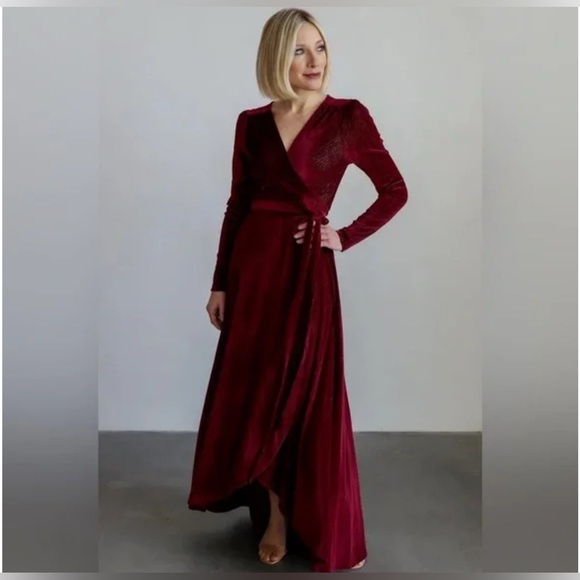 Dresses & Skirts - Baltic Born Burgundy Velvet Long Sleeve Wrap Dress
